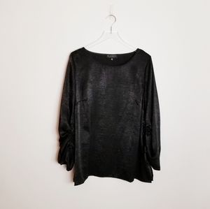 Eloquii Black Ruching Tie Sleeve Blouse